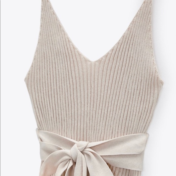 Zara Belted Beige Ribbed Tank Top - Picture 3 of 5